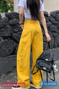 High Waist Retro Yellow Denim Long Pants