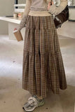 High Waist Vintage Plaid Elegant Long Skirts