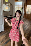 Vintage Red Plaid Slim Mini Dress