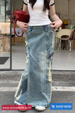 Vintage Side Ripped Long Jeans Skirts