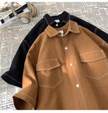 Short Sleeve Retro Stitching Line Men Shirt