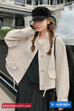 Loose Semi High Collar Retro Tweed Jacket