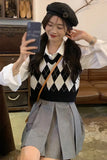 Argyle Pattern Sleeveless Knitted Vest Sweater