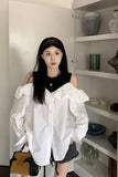 Long Sleeve Fake Two Style Off Shoulder Blouse Shirts