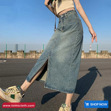 High Waist Cut Slit A-Line Denim Skirts