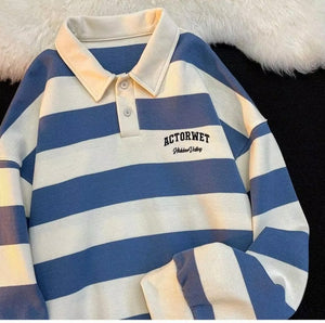 Long Sleeve Retro Striped Collar Shirt