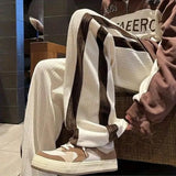 Loose Two Bar Striped Long Corduroy Pants