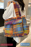 Retro Fluffy Plaid Style Women Tote Bag