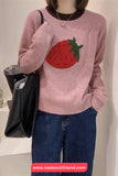 Long Sleeve Strawberry Printed Cute O-Neck Sweater