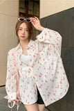 Long Sleeve Pink Floral Sweet Blouse Shirt
