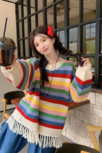 O-Neck Rainbow Striped Tassel Sweater