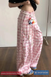 Loose Retro Plaid Stars Pattern Wide Leg Pants