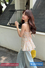 Sweet Floral Pattern Elegant Halter Crop Tops