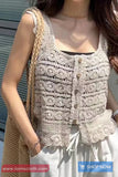 Square Neck Front Button Crochet Tops