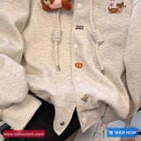 Long Sleeve Cute Cartoon Puppy Embroidered Hooded Sweatshirt