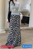 High Waist Retro Leopard Pattern Long Skirts