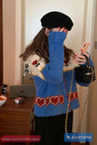 Long Sleeve Retro Heart Pattern Knitted Cardigan Sweater