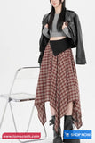 High Waist Loose A-Line Irregular Style Plaid Skirts