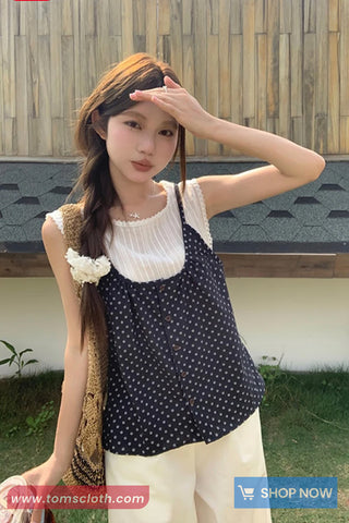 Two Piece Style Floral Pattern Sleeveless Blouse Shirt