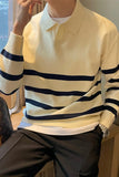 Long Sleeve Lapel Collar Knitted Stripe Sweater