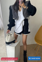 Long Sleeve Denim Patchwork Retro Knitted Cropped Sweater