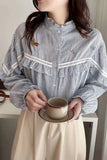 Long Sleeve Striped Embroidered Blouse Shirt