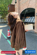 Long Sleeve Corduroy Turn Down Collar Zipper Jacket