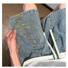 Leaves Embroidered Hip Hop Denim Shorts