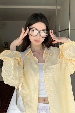 Long Sleeve Retro Thin Striped Blouse Shirts