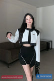 Long Sleeve Vintage Black And White Leather Cropped Jacket