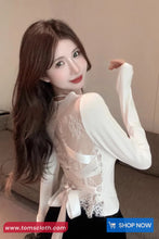Long Sleeve Lace Backless Style Bandage Shirts