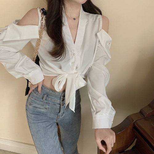 Long Sleeve Sexy Off Shoulder V-Neck Blouse Shirt