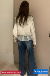 Long Sleeve Elegant Striped Tweed Jacket