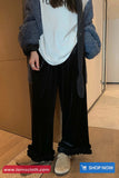 Loose Vintage Ruffles Wide Leg Velvet Pants