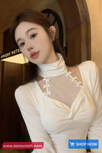 Long Sleeve High Neck Hollow Out Cropped Shirt