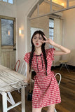 Vintage Red Plaid Slim Mini Dress