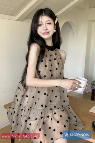 Loose Halter Retro Polka Dot Pattern Mini Dress