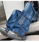 Vintage Plaid Patchwork Men Cargo Jeans Pants