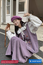 Sleeveless Floral Embroidered Vest Corduroy Purple Sweater