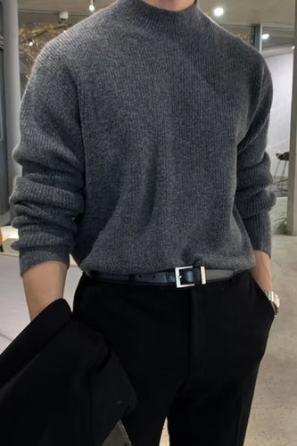 Long Sleeve Stand Collar Knitted Men Sweater