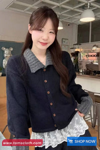 Long Sleeve Turn Down Collar Knitted Stripe Sweater