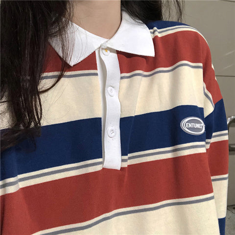 Long Sleeve Turn Down Collar Striped Shirt