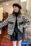 Long Sleeve Double Pockets Vintage Plaid Jacket