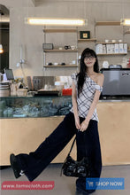 One Shoulder Retro Plaid Casual Shirt