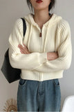 Long Sleeve Zip Up Hooded Knitted Sweater