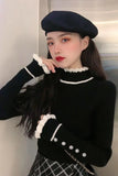 Long Sleeve Mock Neck Slim Design Ruffles Sweater