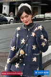 Long Sleeve Stars Pattern Knitted Cardigan Sweater