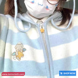 Long Sleeve Puppy Embroidered Striped Hooded Sweater