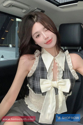 Cute Bow Sexy Ruffles Cropped Shirt