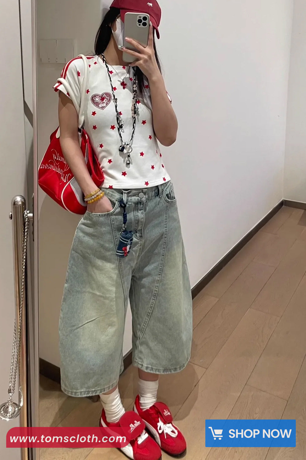 High Waist Retro Style Knee Length Jeans Pants